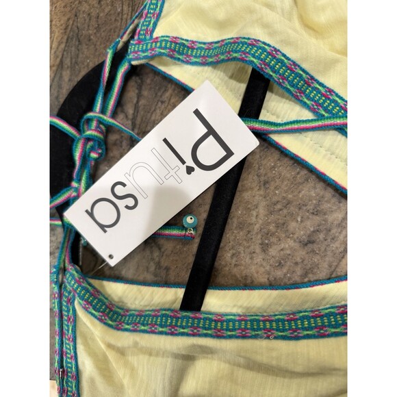 NWT PITUSA Pima Abaya Cold Shoulder Cover Up Dress Yellow Lemon One Size (107) - Picture 5 of 6